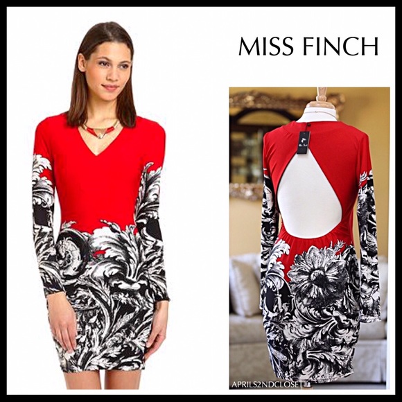 V-NECK OPEN BLACK RED WHITE SHEATH MINI DRESS A3C - Picture 8 of 8